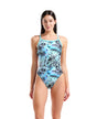 Arena Women's Earth View X Criss Cross Swimsuit blue black front model view
