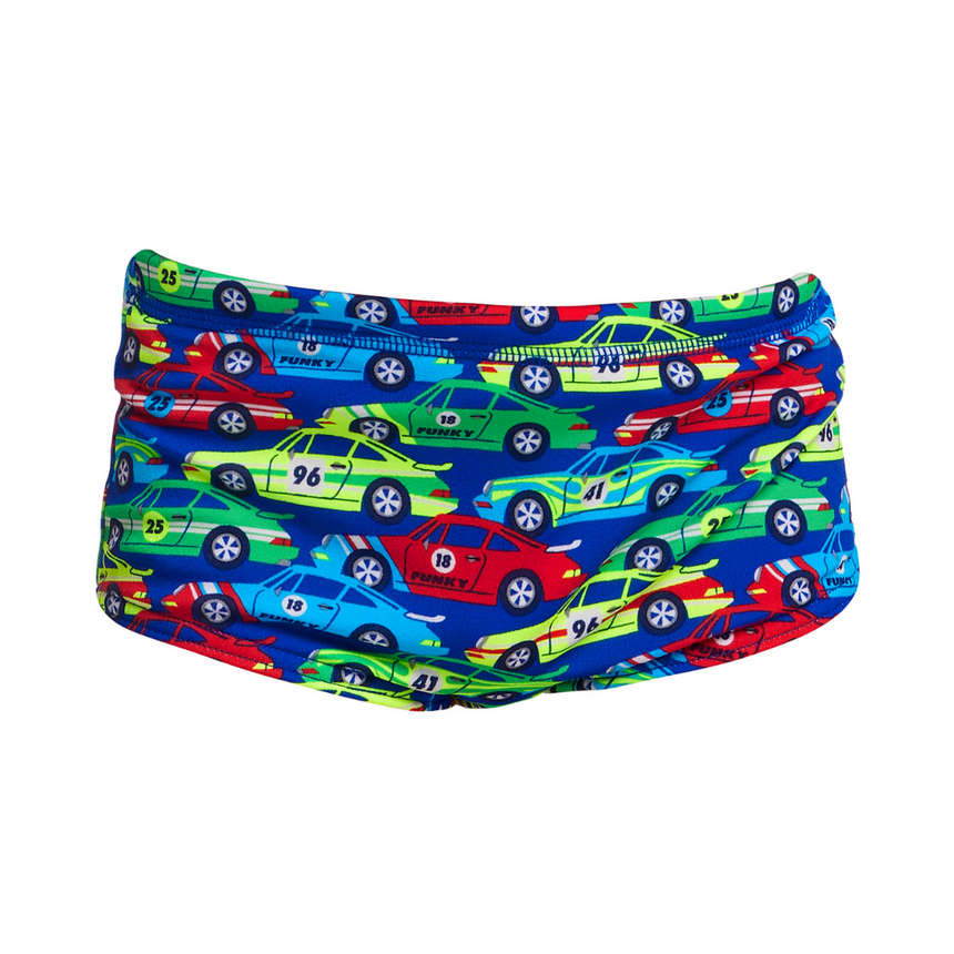 Funky Trunks Toddler Boys Swim Trunks Printed Car Stacker