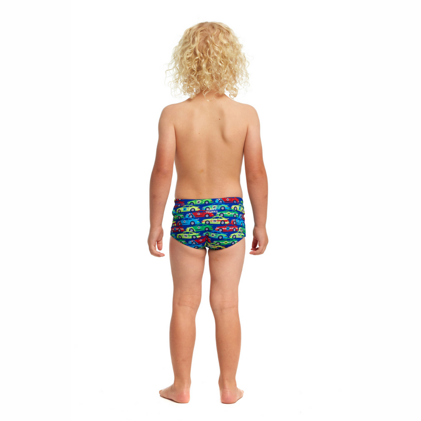 Funky Trunks Toddler Boys Swim Trunks Printed Car Stacker