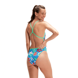 Speedo Womens Allover Digital Vback Bondi Blue/Fake Green/White/Risk Red