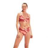 Speedo Womens Printed Banded Triangle Bikini Set Oxblood/Soft Coral