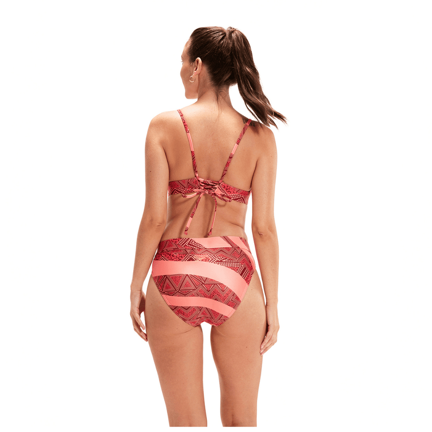 Speedo Womens Printed Banded Triangle 2 Piece Oxblood/Soft Coral