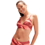 Speedo Womens Printed Banded Triangle Bikini Set Oxblood/Soft Coral