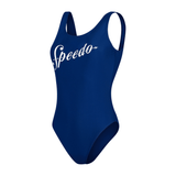 Speedo Womens Swimsuit Logo Deep U-Back Ammonite Blue/White