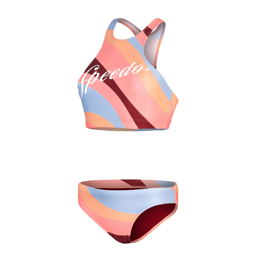 Speedo Womens Printed Logo Volley 2 Piece Miami Lilac/Soft Coral/White