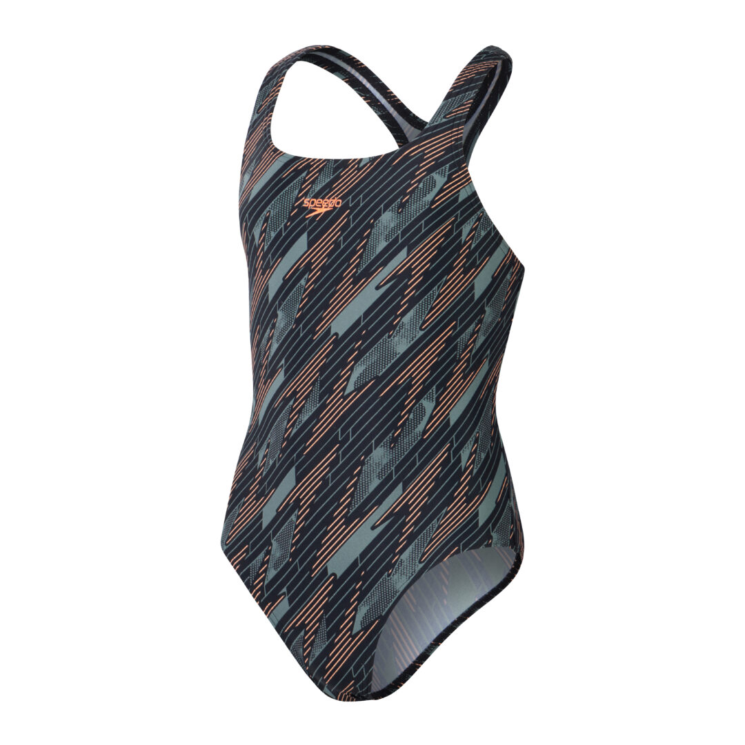 Speedo Mädchen Badeanzug Hyperboom Allover Medalist Blau/Grün/Orange