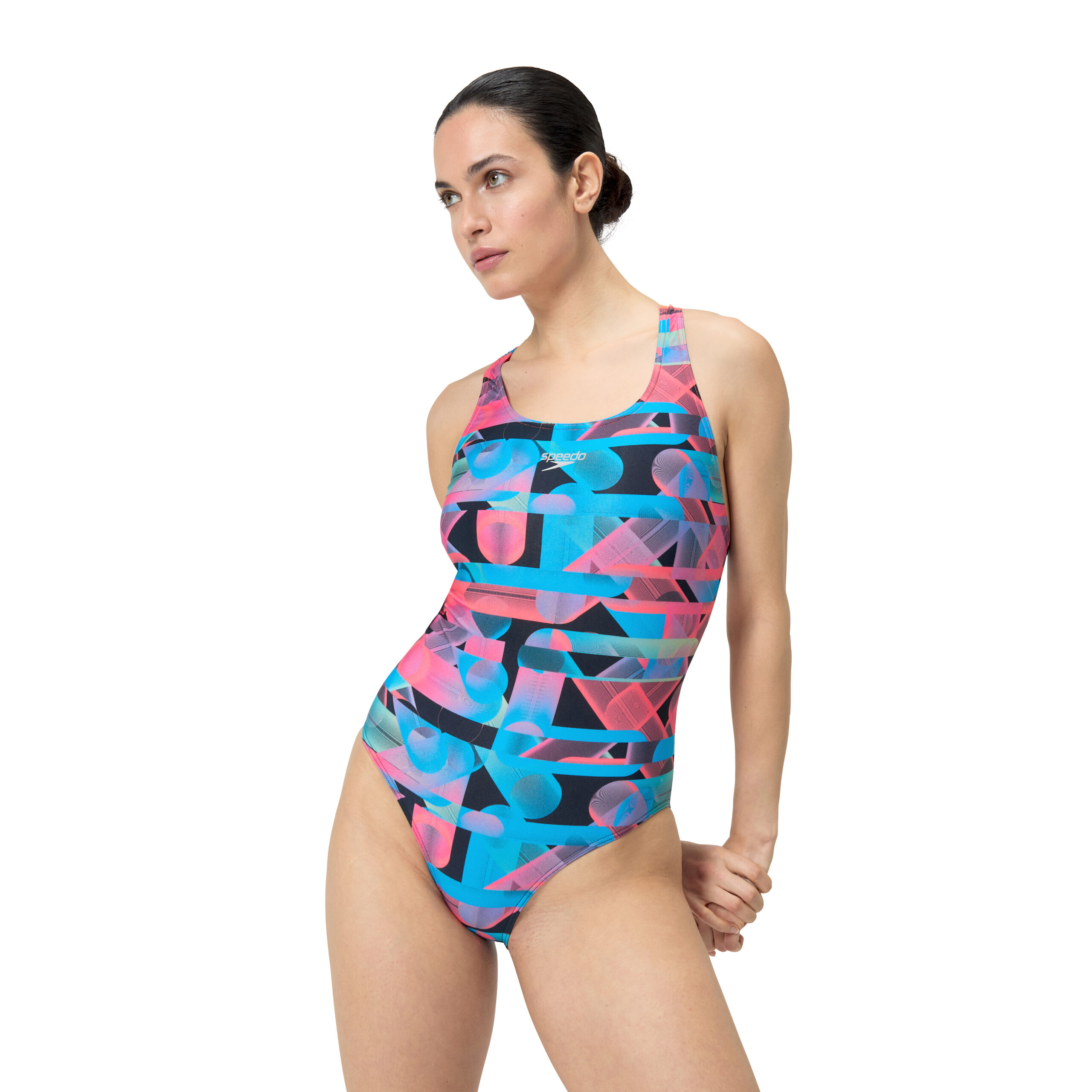 Speedo Badeanzug Allover Digital Powerback Schwarz/Rot