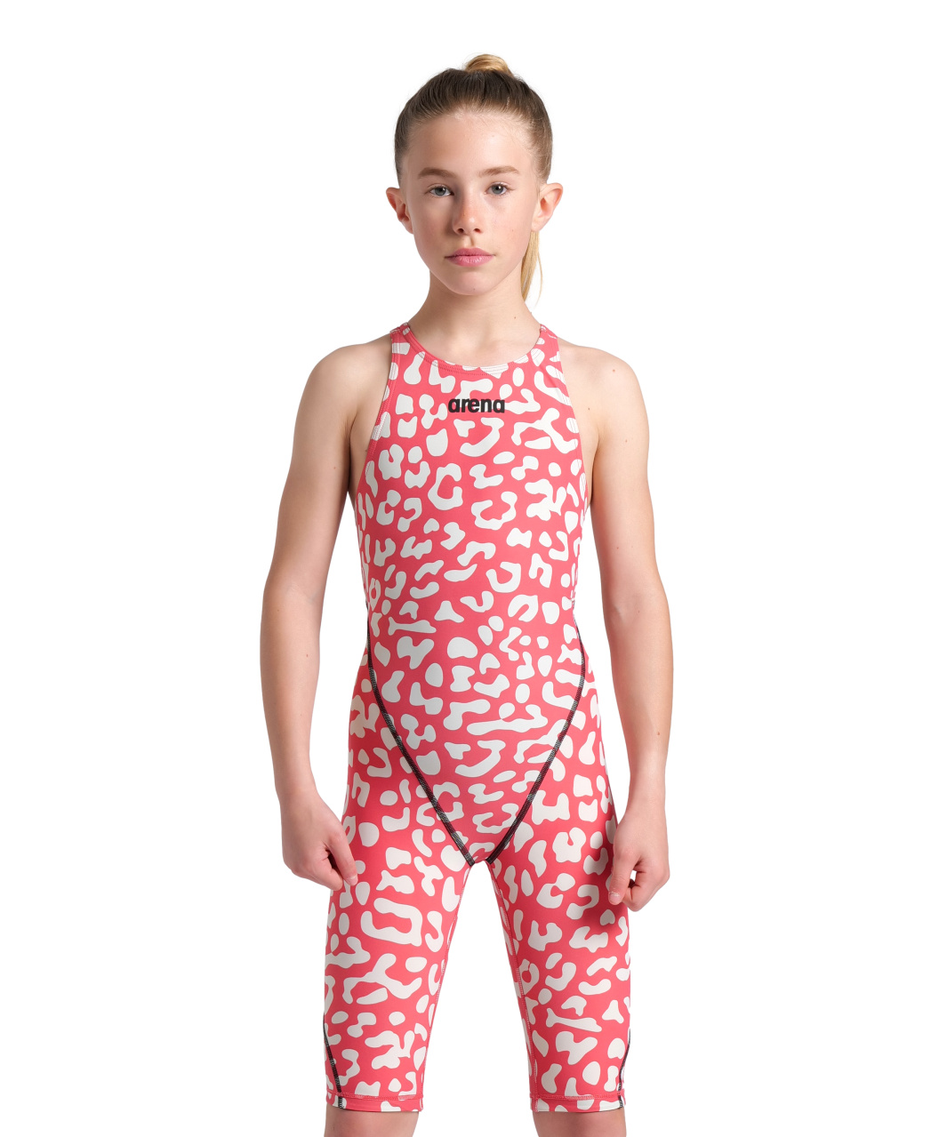Arena Meisjes Wedstrijdbadpak Powerskin ST Next Open Back Leopard Roze