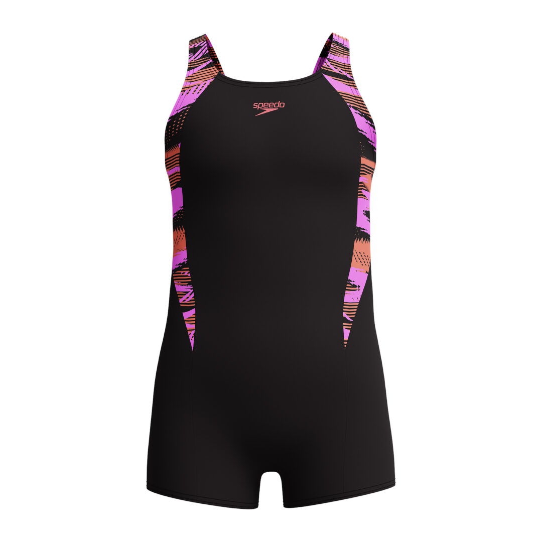 Speedo Mädchen Badeanzug mit Bein HyperBoom Splice Schwarz / Lila