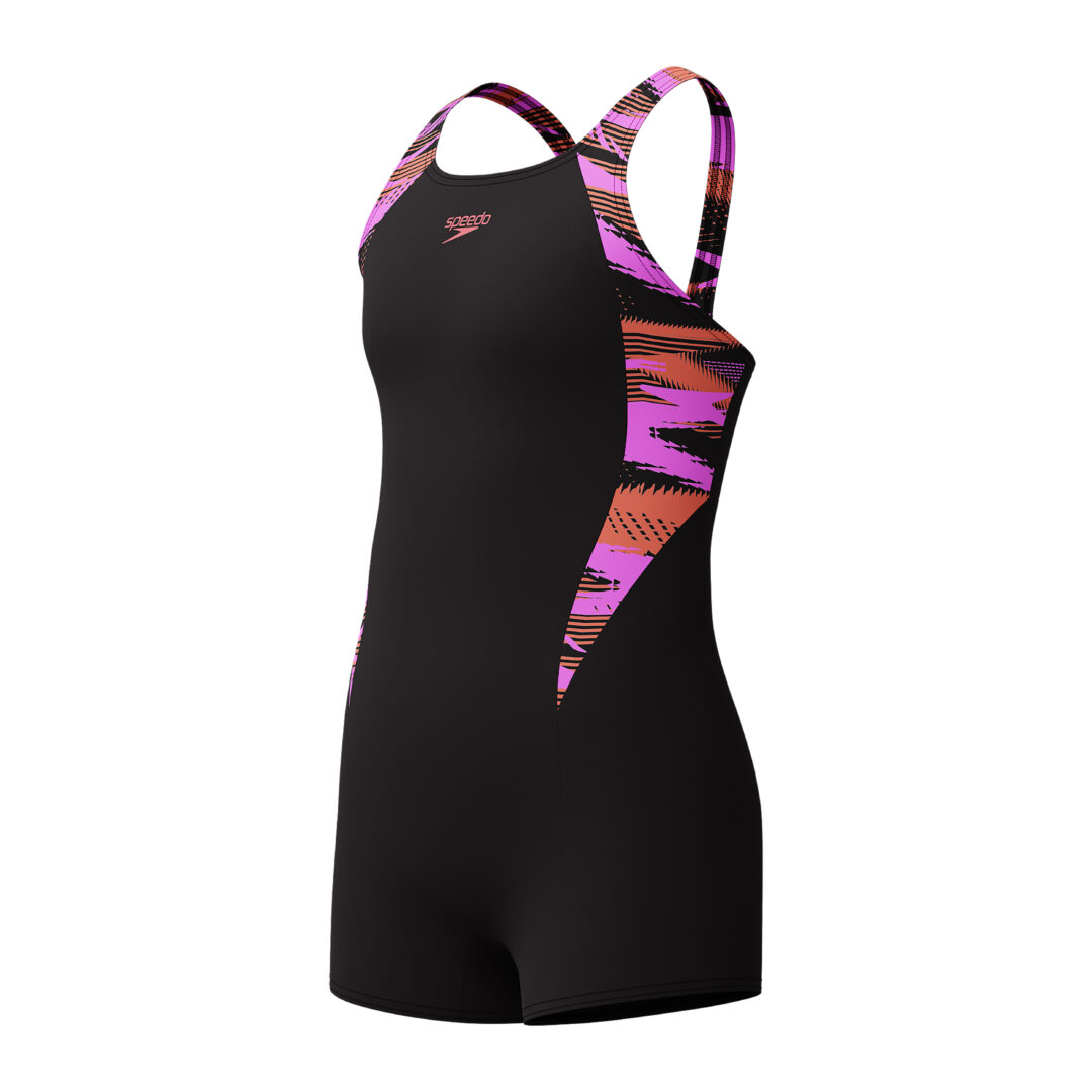 Speedo Mädchen Badeanzug mit Bein HyperBoom Splice Schwarz / Lila