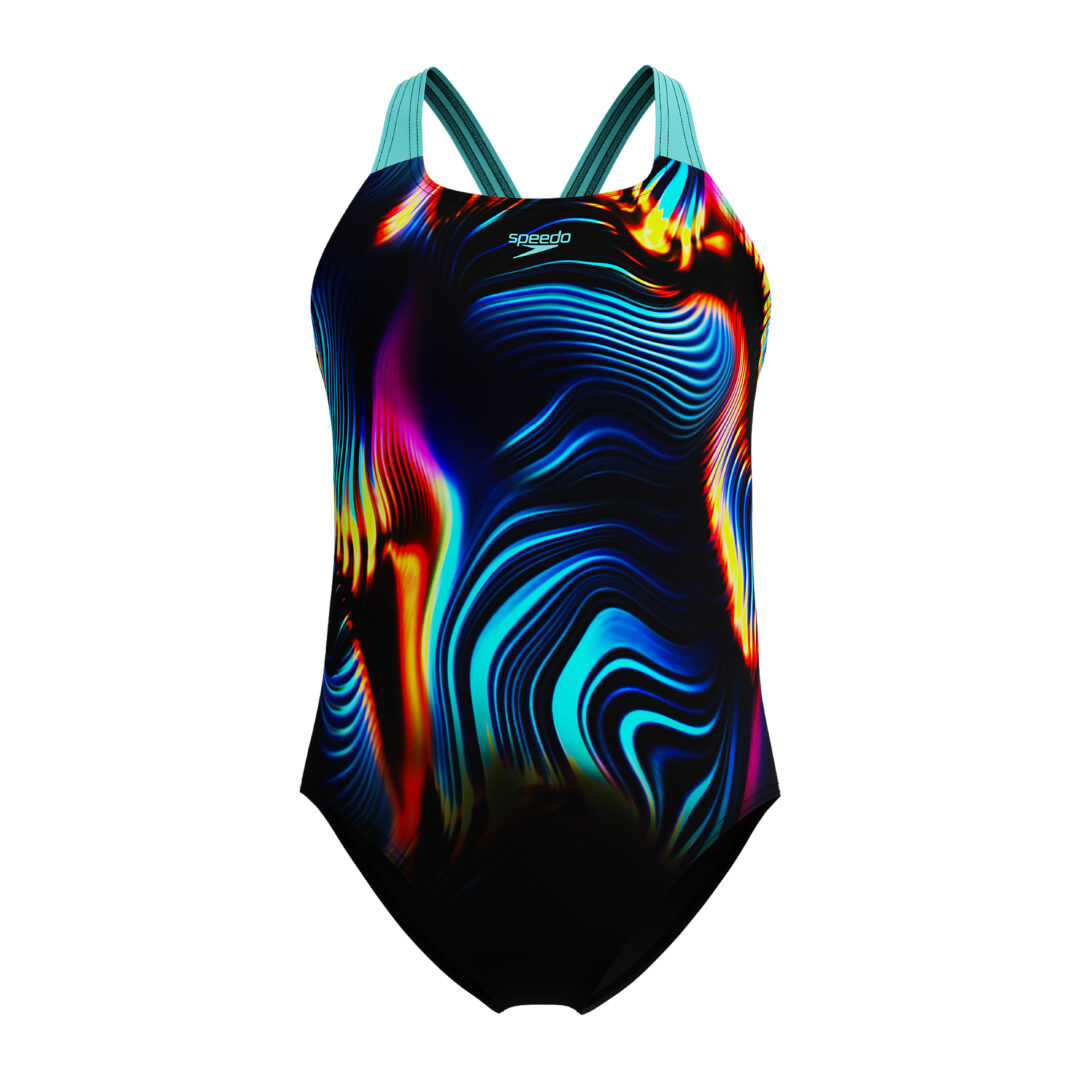 Speedo Meisjes Badpak Digital Placement Powerback Zwart / Blauw