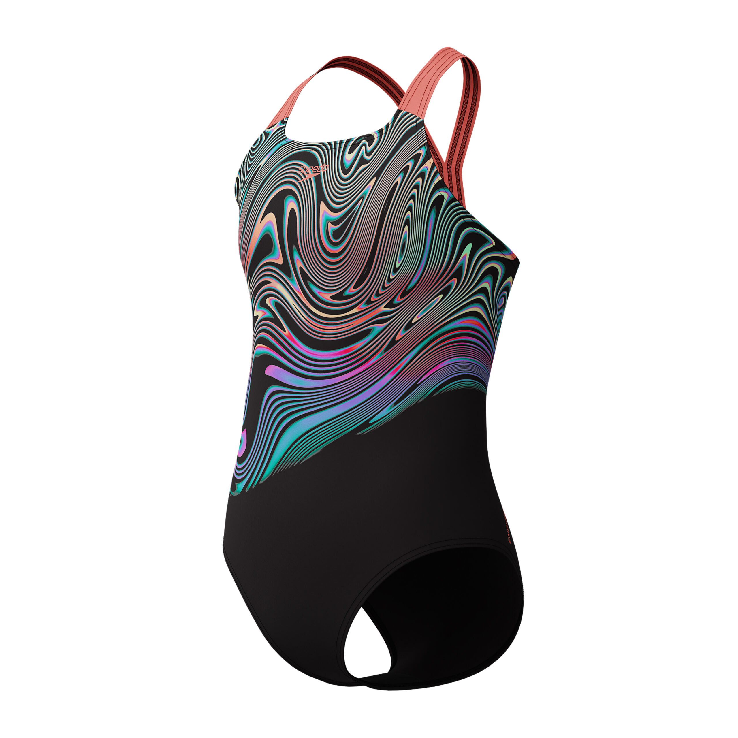 Speedo Meisjes Badpak Eco Endurance+ Print Placement Powerback Zwart/Rood