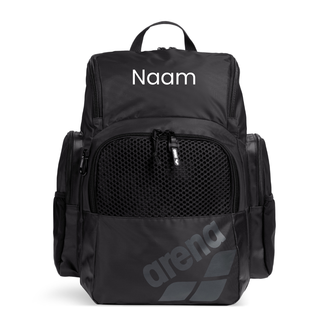 Arena Rugtas 35L One Go Zwart bedrukt met naam