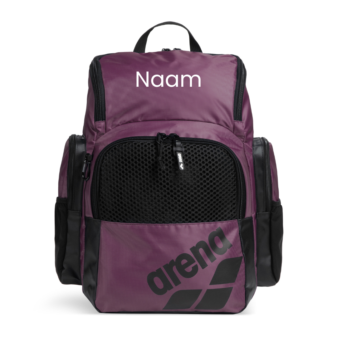 Arena Rugtas 35L One Go Paars bedrukt met naam