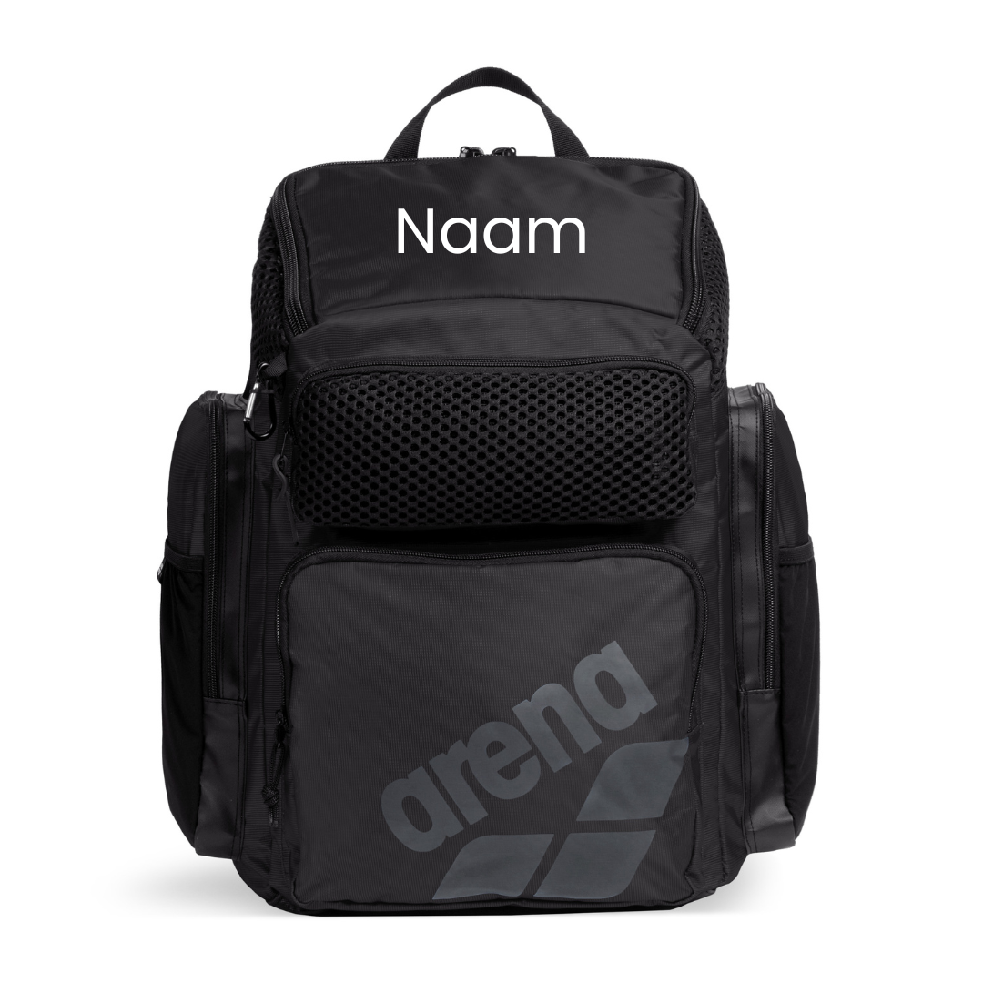 Arena Rugtas 45L One Go Zwart bedrukt met naam