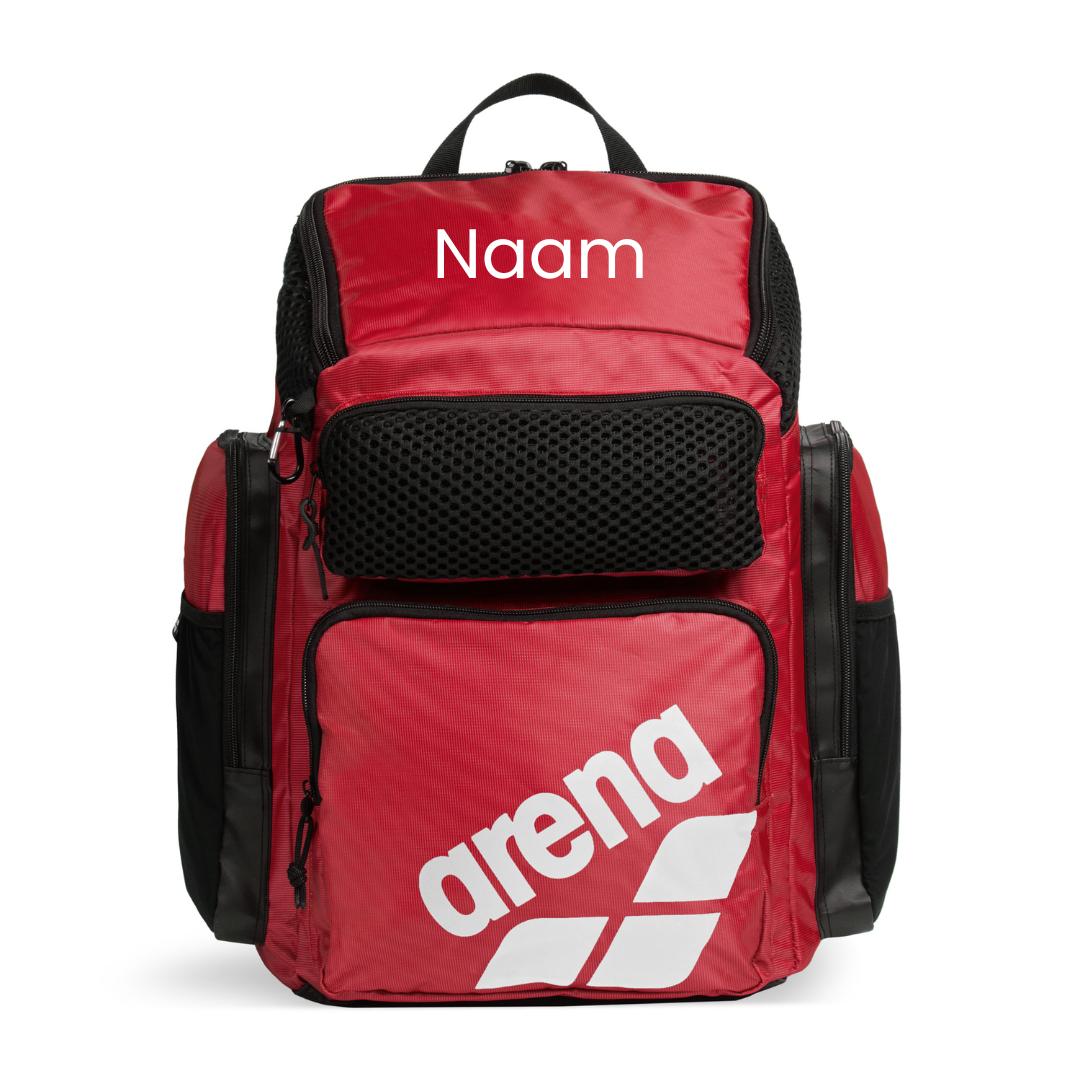 Arena Rugtas 45L One Go Rood bedrukt met naam